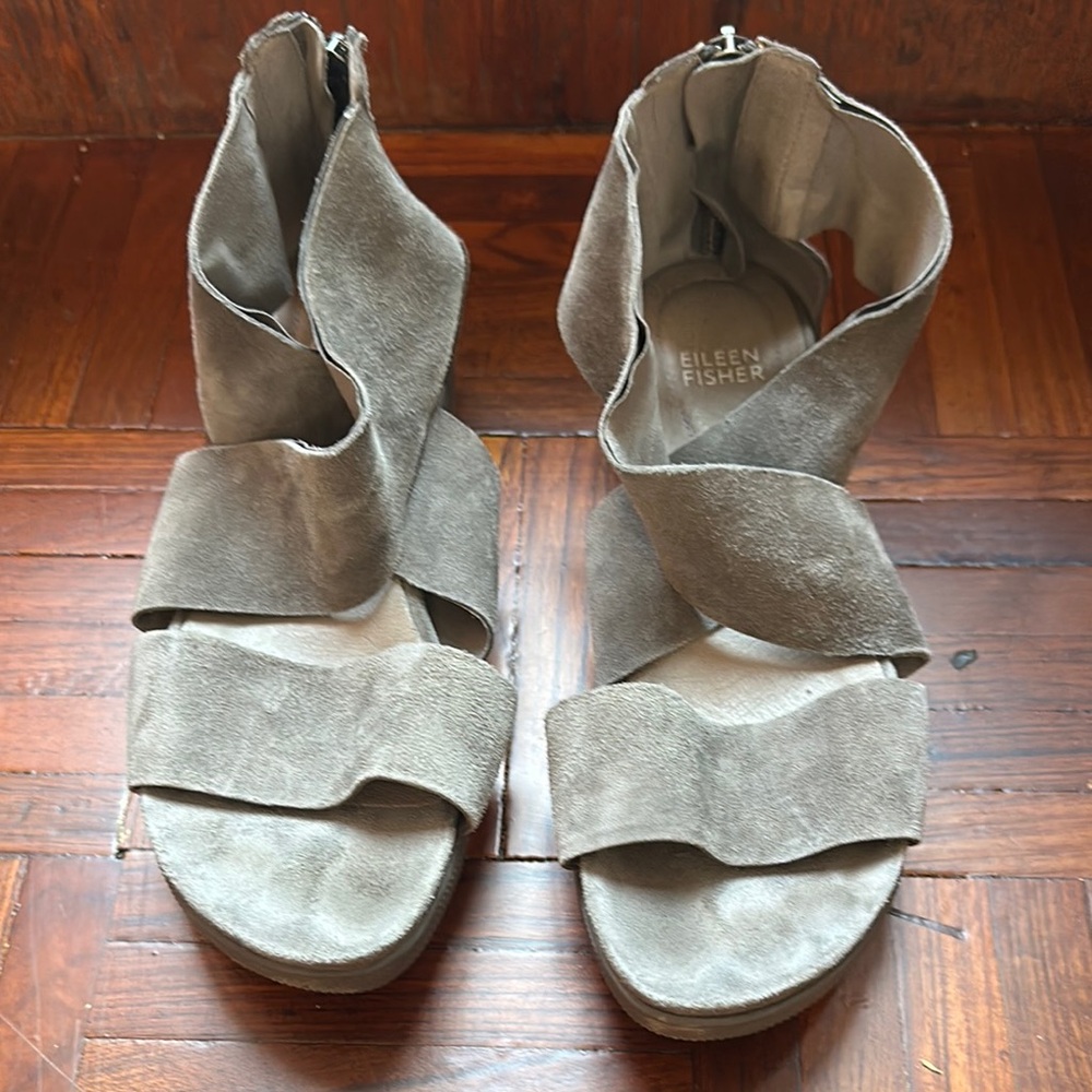 Eileen Fisher Gray Sandals Soft Suede Comfort